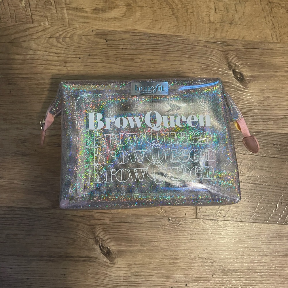 “Brow Queen” 👑 Iridescent Sparkly Benefit Cosmetic Travel Bag